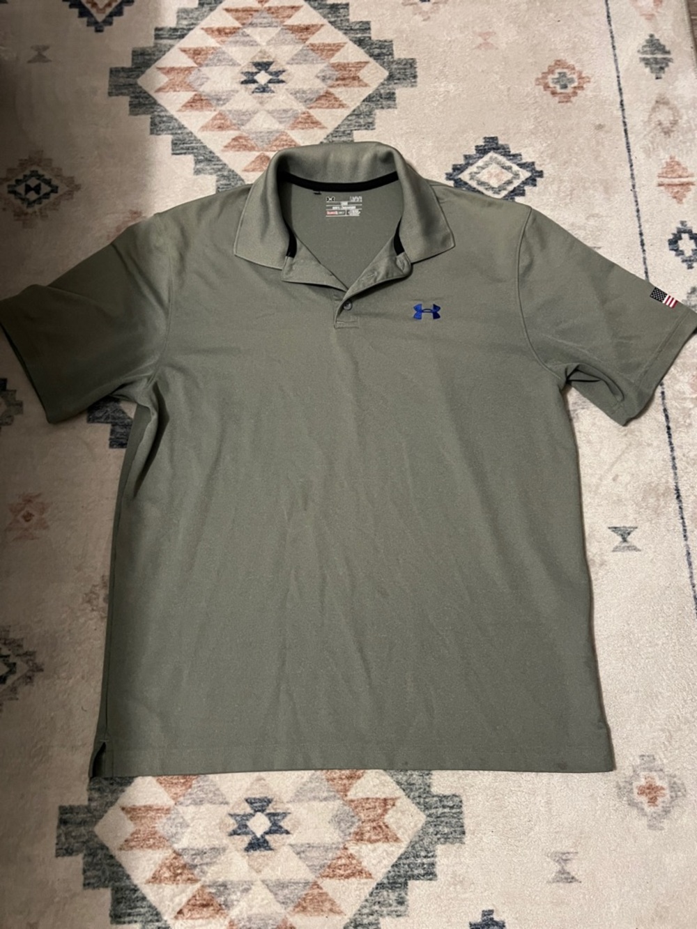 Under Armour Grey Polo with Blue Logo and American flag